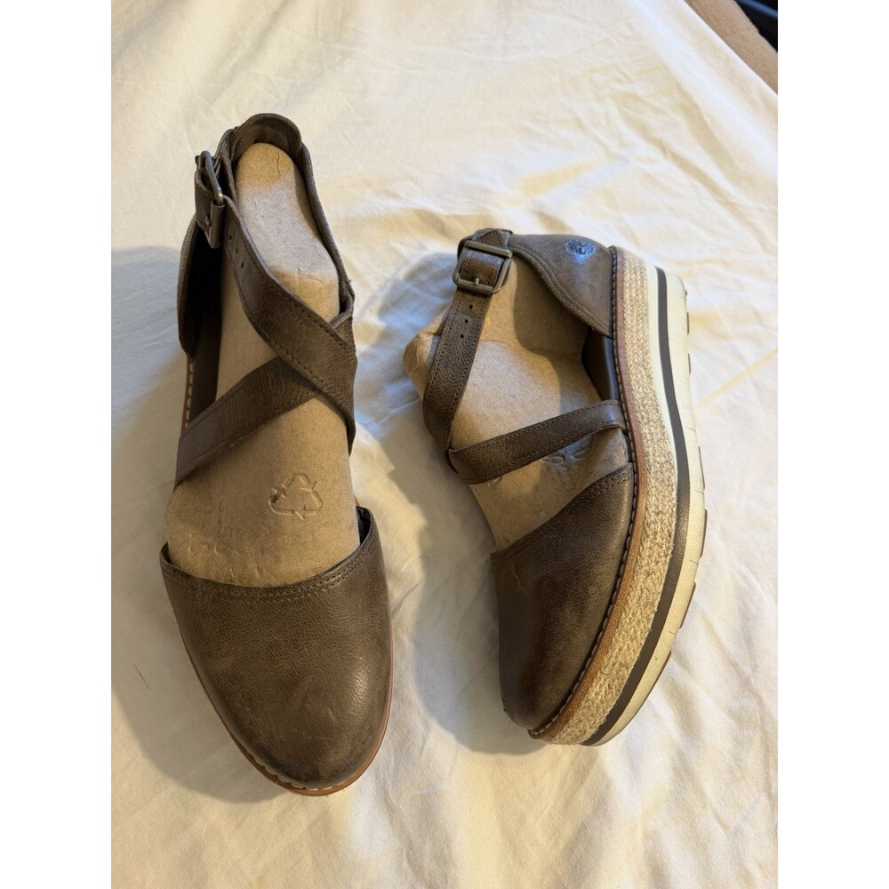 Timberland Emerson Point Wedge Strappy Platform Comfort Shoe Khaki Green Sz 9.5
